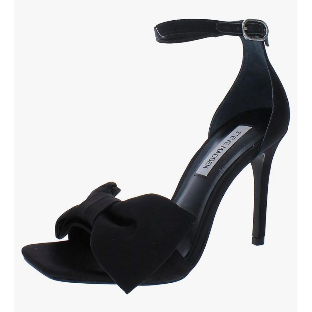 Steve Madden Trusty Bow Heeled Sandals in Black Satin Size 6.5‎